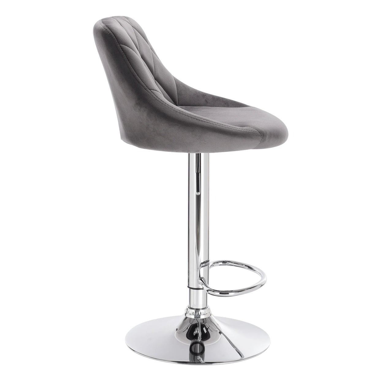 Luxe BukkitBow barkruk met chroom onderstel, verstelbaar en draaibaar, met elegante fluvelen zitting.