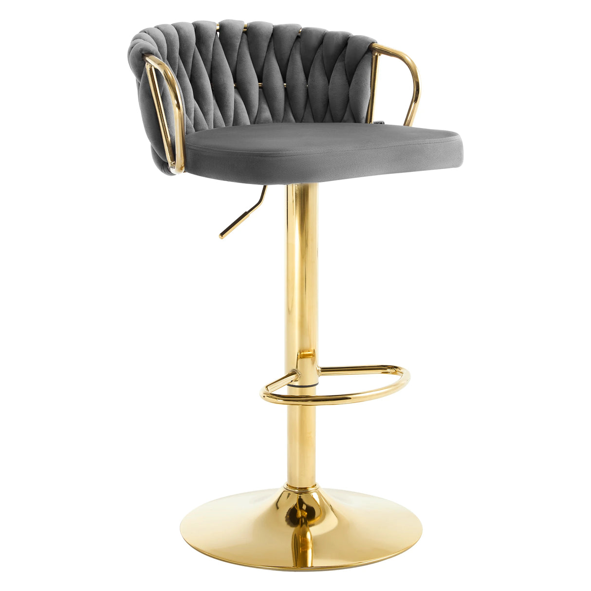 Luxe velvet barkruk van BukkitBow met gevlochten rugleuning en verstelbare hoogte, elegante en comfortabele zit.