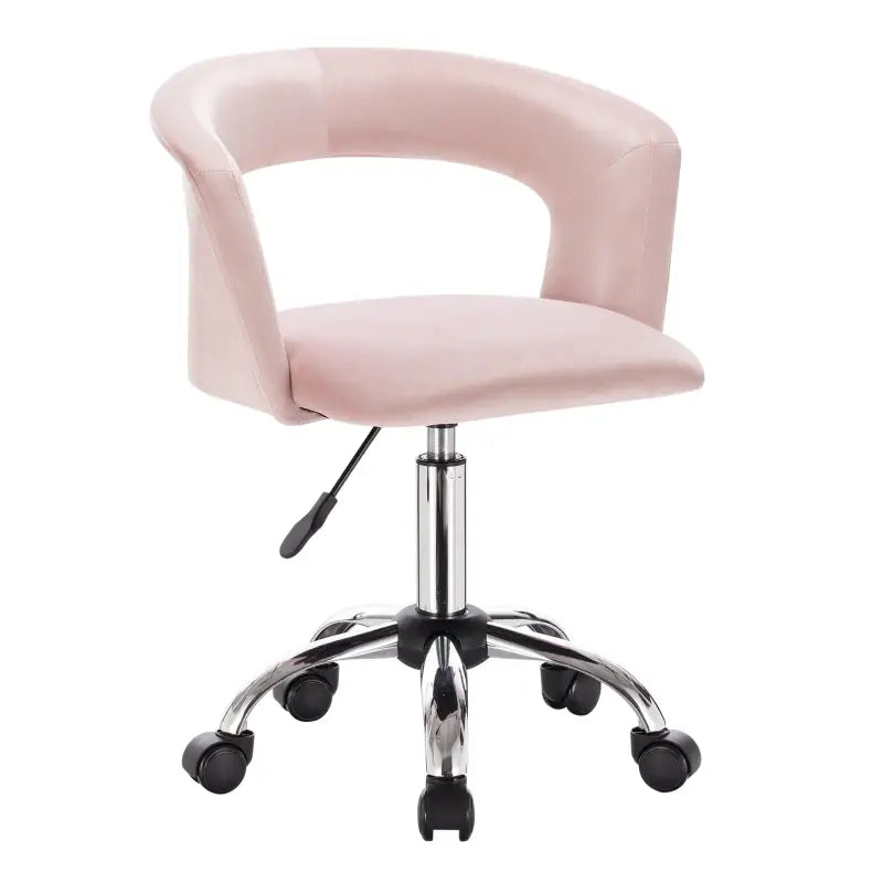 Luxe velvet BukkitBow bureaustoel met wieltjes, comfortabele ergonomische zitting en chique donkerblauwe bekleding.