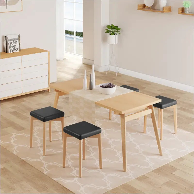 BukkitBow massief beukenhouten kruk met zachte zitting en stabiele structuur, praktisch en compact, afmetingen 32,5x32,5x47cm