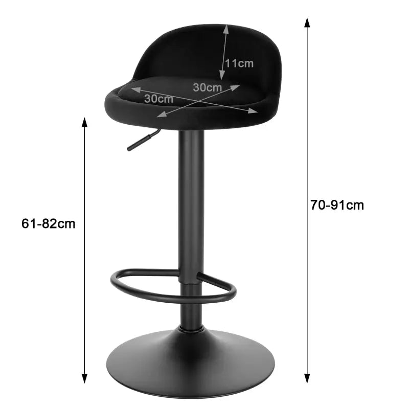 Moderne BukkitBow barkruk met fluwelen zitting, metalen onderstel, verstelbaar en 360° draaibaar, tot 120 kg draagvermogen.