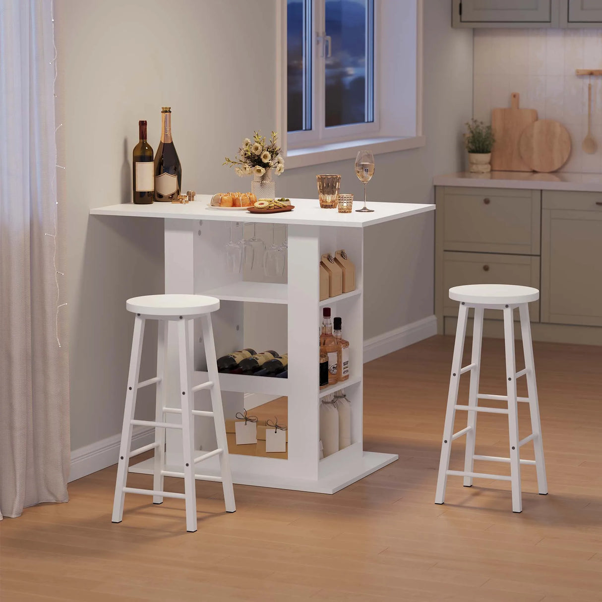 Moderne BukkitBow bartafel van 105cm met opbergruimte en wijnrek, ideaal voor thuis of in de bar.