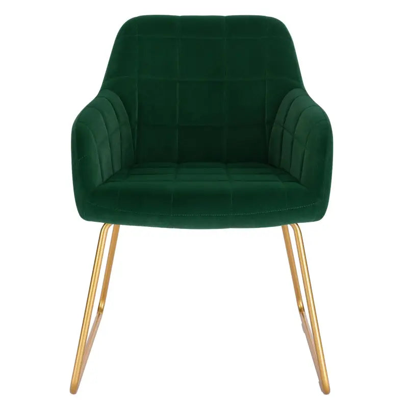 BukkitBow moderne eetkamerstoel van fluweel met gouden metalen poten, comfortabele zithoogte van 48,5 cm, stijlvol design.