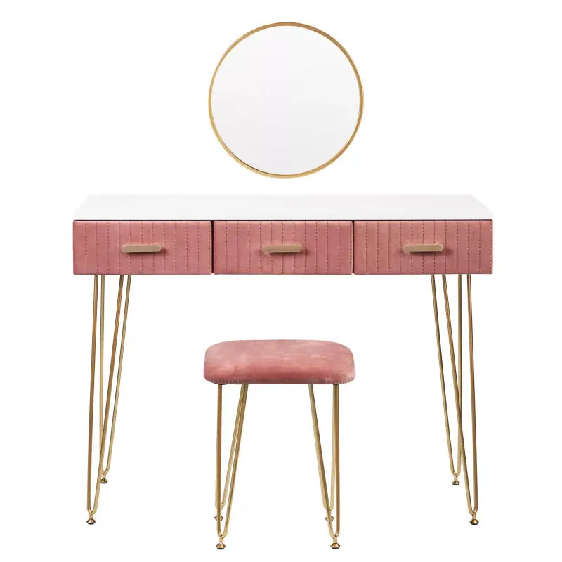 Moderne BukkitBow kaptafel met spiegel en krukje, 100x40 cm, geschikt voor kinderen en volwassenen, elegant make-up en haar tafel