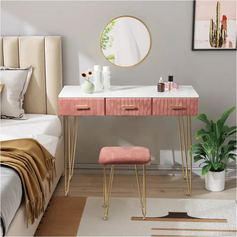 BukkitBow moderne kaptafel voor make-up, inclusief spiegel en krukje, geschikt voor kinderen en volwassenen, 100x40 cm