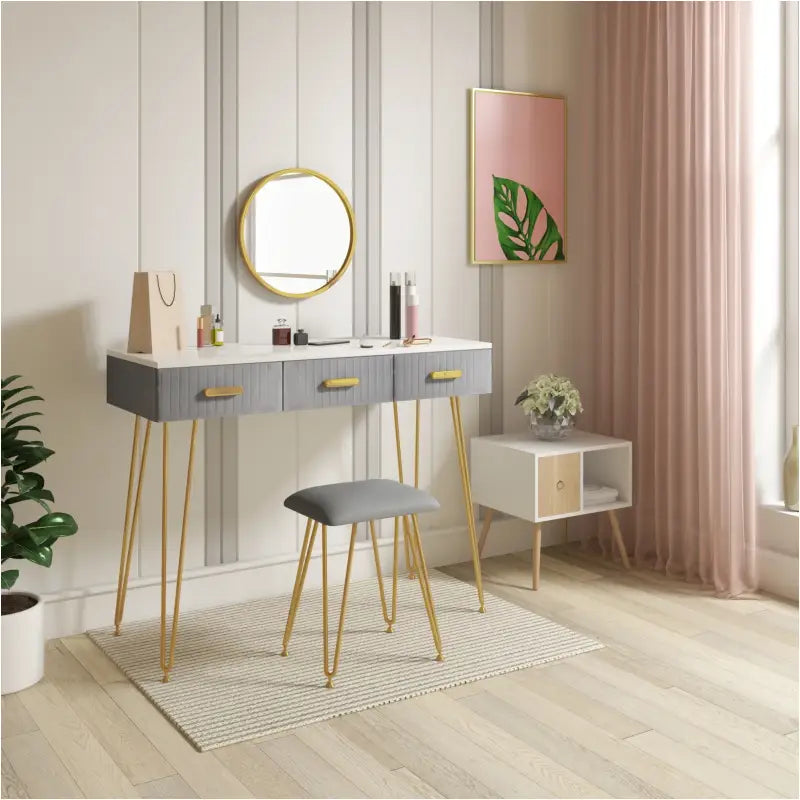 Moderne BukkitBow kaptafel met spiegel en krukje, geschikt voor kinderen en volwassenen, 100x40 cm, inklusief make-up tafel en spiegel