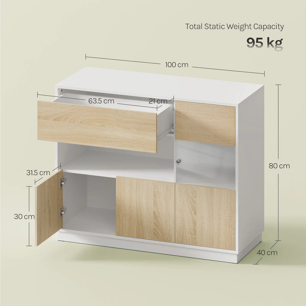 Moderne Scandinavisch BukkitBow dressoir met acrylglazen deuren en houten afwerking, elegant en functioneel voor woonkamer of eetkamer