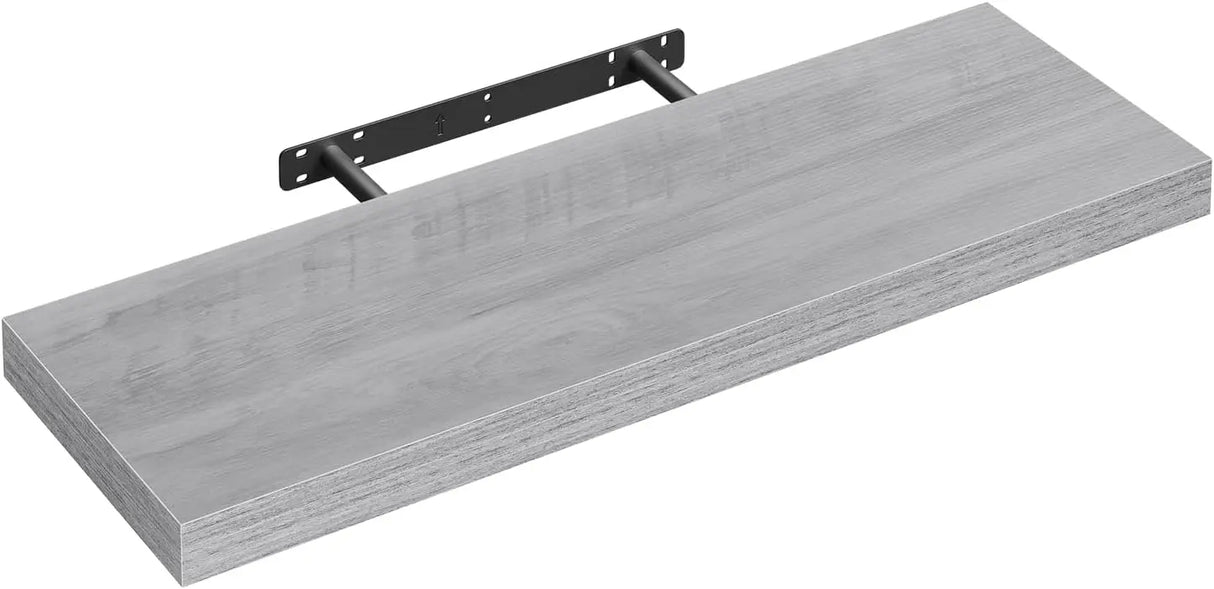 Moderne zwevende wandplank van BukkitBow met verborgen bevestiging en houtlook, geschikt voor stijlvolle interieurdecoratie.