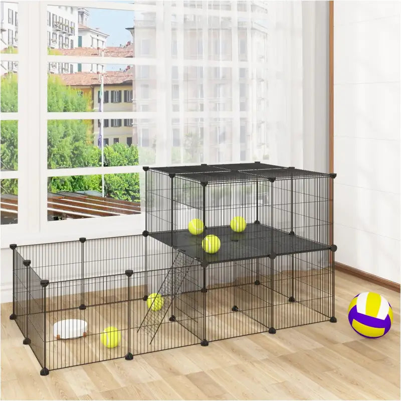 BukkitBow modulaire knaagdierenren met 2 lagen en montagehamer, geschikt voor cavia’s, hamsters en konijnen, 70x70x140 cm