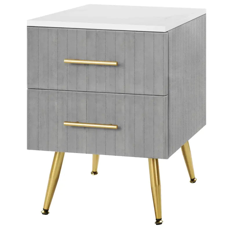 BukkitBow nachtkastje van fluweel met goudkleurige poten, 2 laden, 40x40x50 cm, elegant meubel voor slaapkamer
