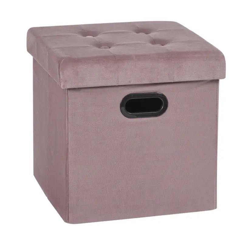 Lederen en fluwelen opbergpoef van BukkitBow met zitfunctie, 38L capaciteit en afmetingen 37,5x37,5x38cm, comfortabel en praktisch.