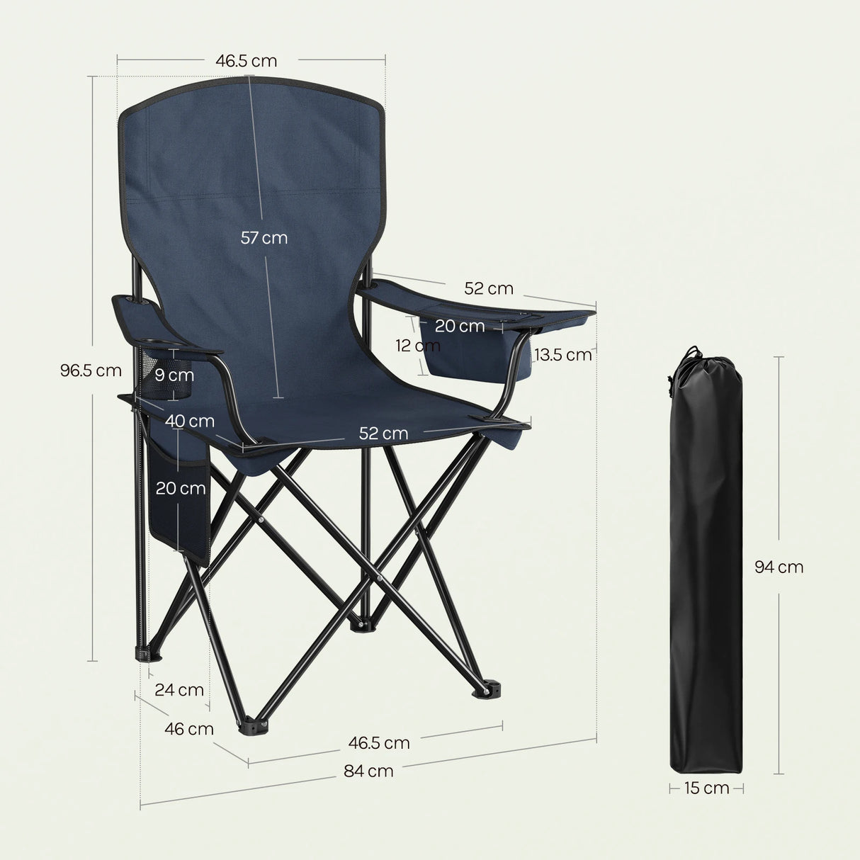 Twee opvouwbare BukkitBow campingstoelen met hoge rugleuning, comfortabel en lichtgewicht voor outdoor gebruik.