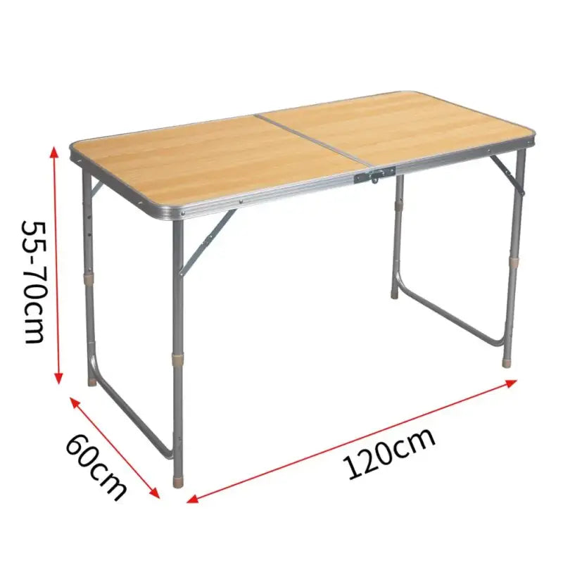 BukkitBow opvouwbare campingtafel met aluminium frame en MDF blad, verstelbare hoogte, draagbaar handvat, 120x55-70x60cm.