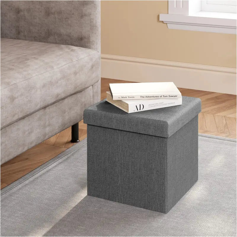 BukkitBow opvouwbare opbergkruk met gewatteerde zitting, linnen bekleding en MDF-schijf, 20L of 37L capaciteit, poef.