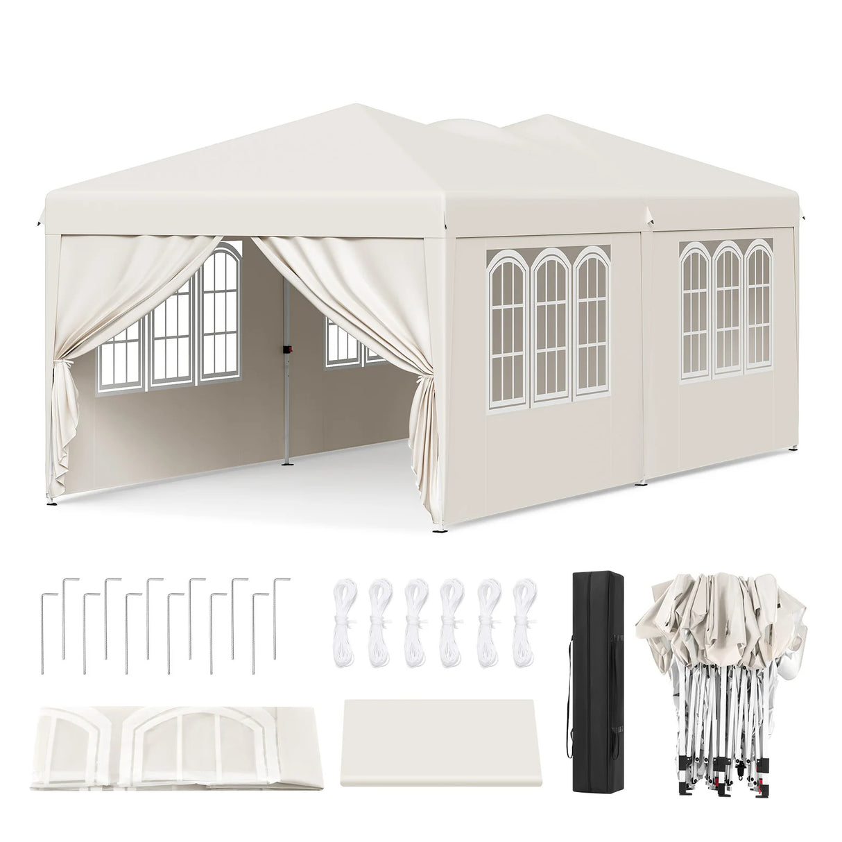 BukkitBow opvouwbare partytent 3x6m met pop-up design en 6 zijwanden voor buitenevenementen en feesten.