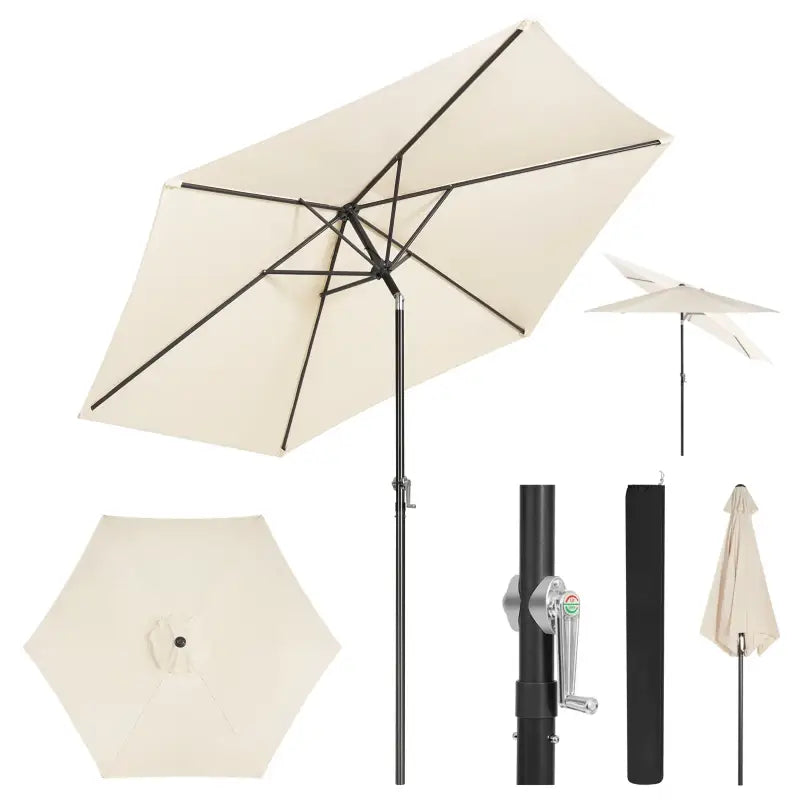 BukkitBow strandparasol, UV-bestendig, zeshoekig met handslinger, 45° buigbaar voor schaduw op het strand