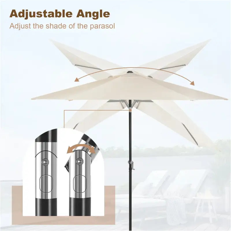 BukkitBow strandparasol, UV-bestendig, zeshoekig, 45° buigbaar met handslinger voor schaduw op het strand