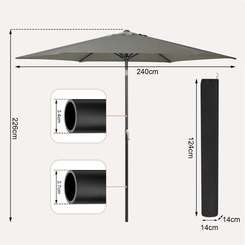 BukkitBow strandparasol, UV-bestendig en zeshoekig, 45° buigbaar met handslinger voor schaduw op het strand.