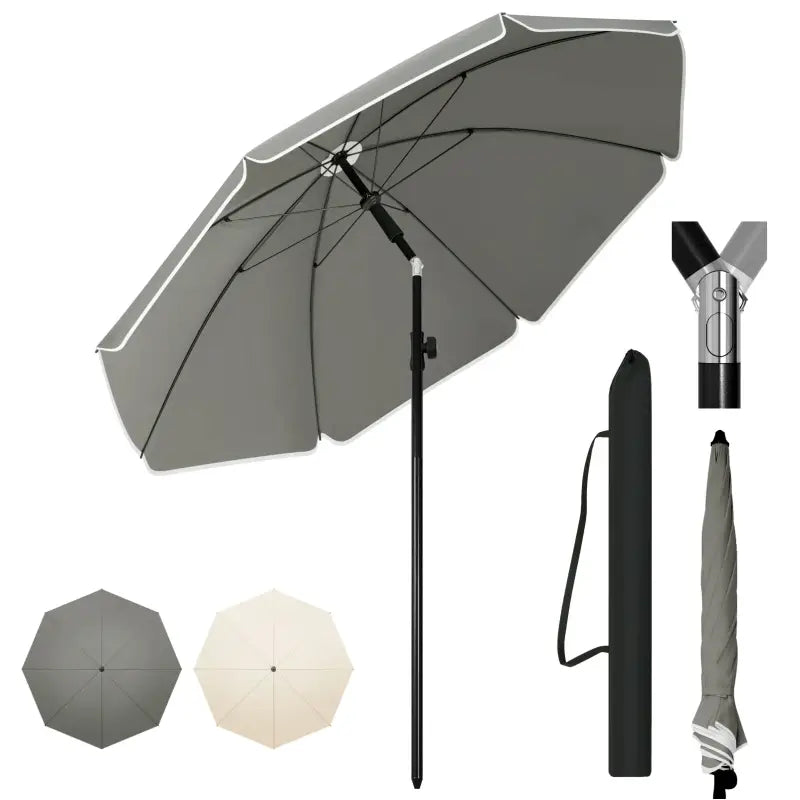 BukkitBow UV-bestendig rond strandparasol, hoog verstelbaar en 45° buigbaar voor schaduw op het strand of in de tuin.