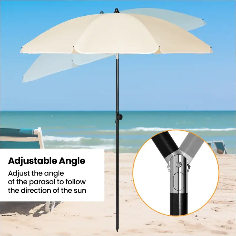 BukkitBow UV-bestendig strandparasol, rond, hoogte verstelbaar en 45° buigbaar voor schaduw op het strand of in de tuin