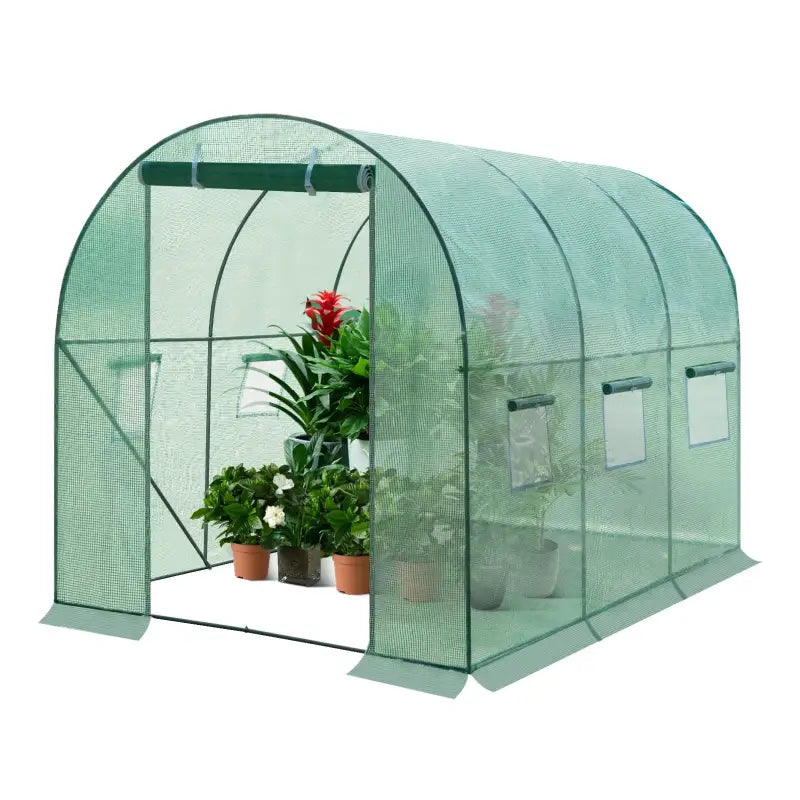 BukkitBow polytunnel tuinkas voor groenteteelt, compact met deur en 6 ramen, winterproof tunnel van 300x200x190 cm.