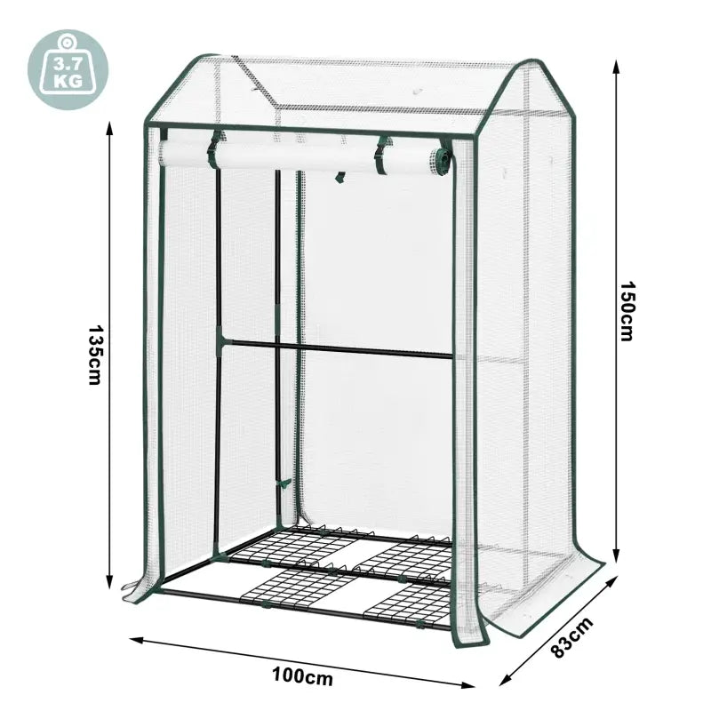 BukkitBow polytunnel tuinkas voor groenteteelt, winterproof, compact ontwerp met groot luik, afmetingen 150x100x83 cm.
