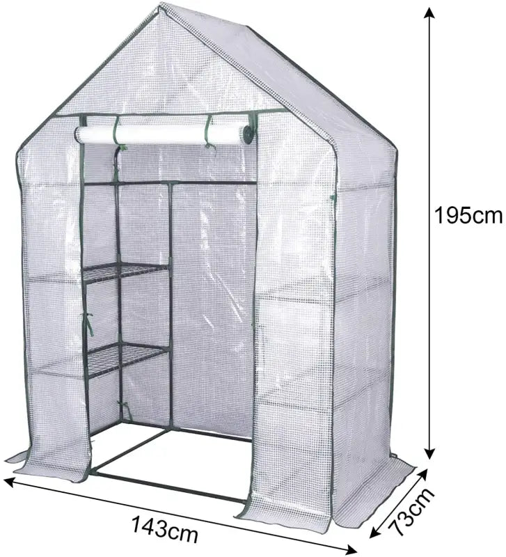 BukkitBow polytunnel tuinkas voor groenten teelt, winterproof, compact ontwerp met groot luik en drie bloemenplanken.