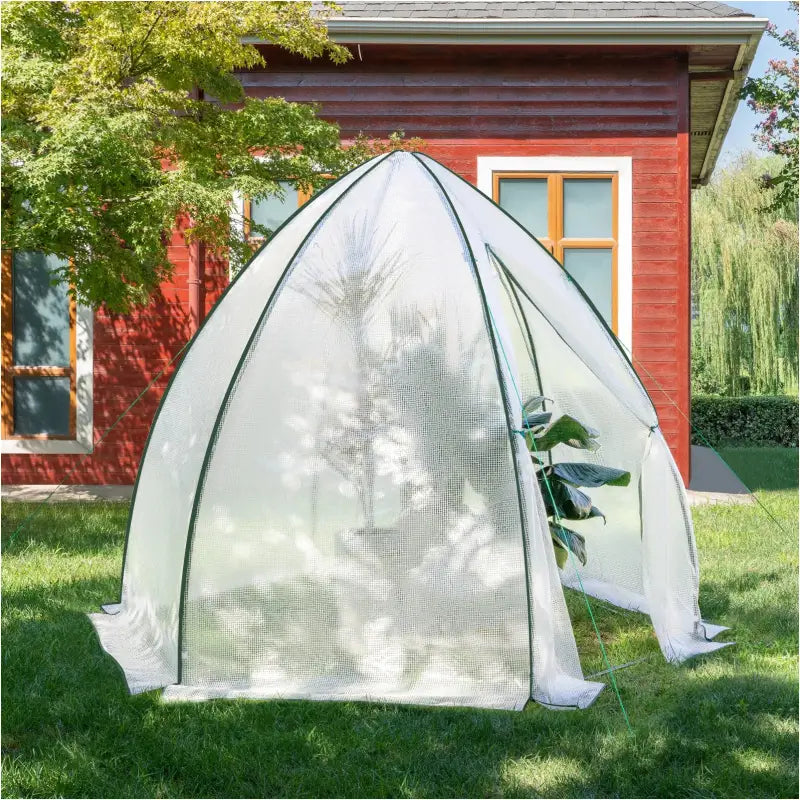 BukkitBow polytunnel tuinkas voor groenteteelt, winterproof, compact ontwerp met groot luik en raam, 240x240x200cm.