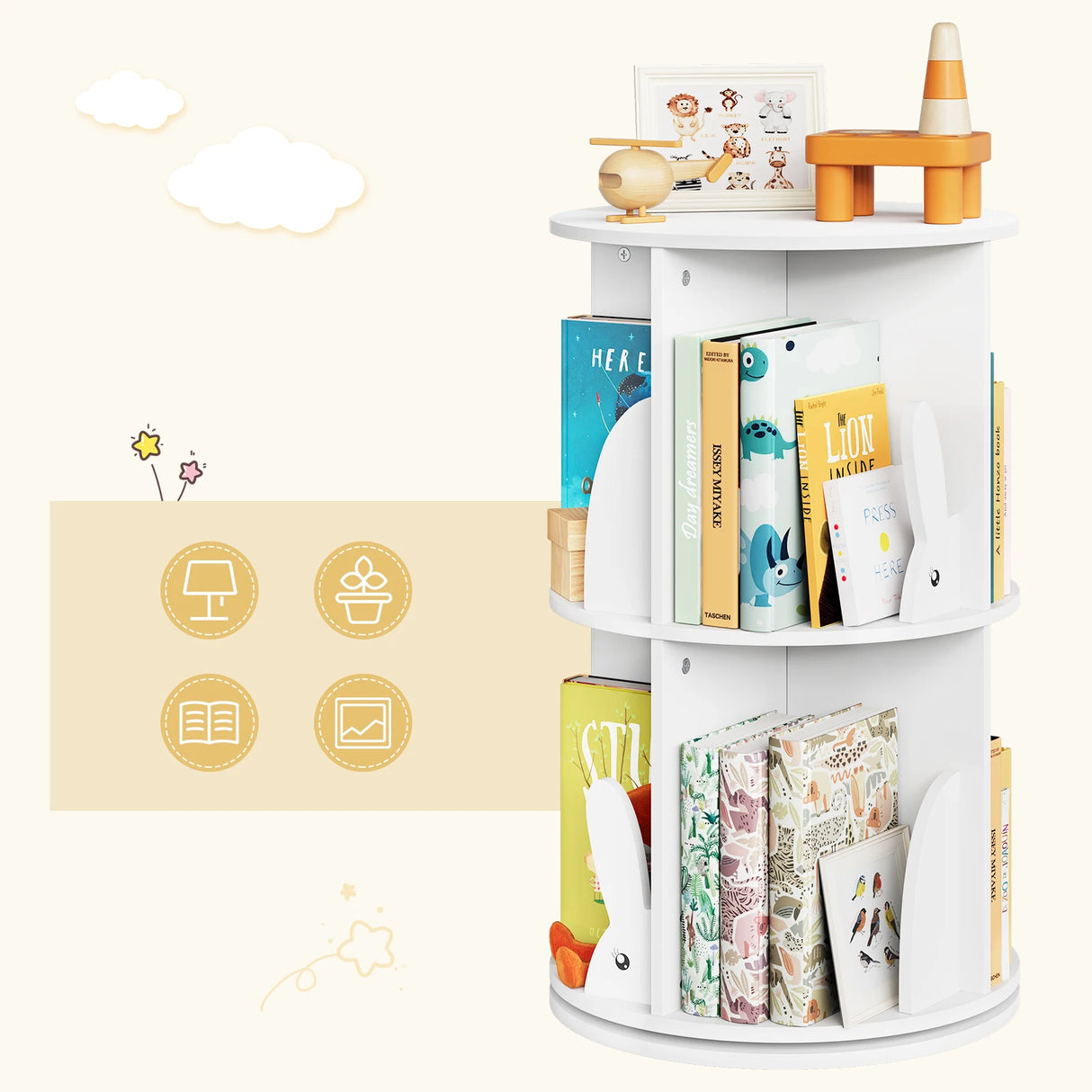 BukkitBow - Roterende Kinderboekenkast met Vakken - 360 Graden Draaibaar