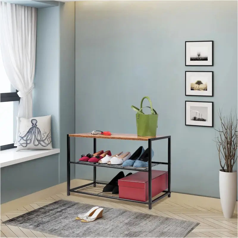 BukkitBow Schoenenrek met plank, stevig en stabiel, multifunctioneel decoratie- en schoenenrek, 63x30x43cm, voor in de hal of woonkamer.