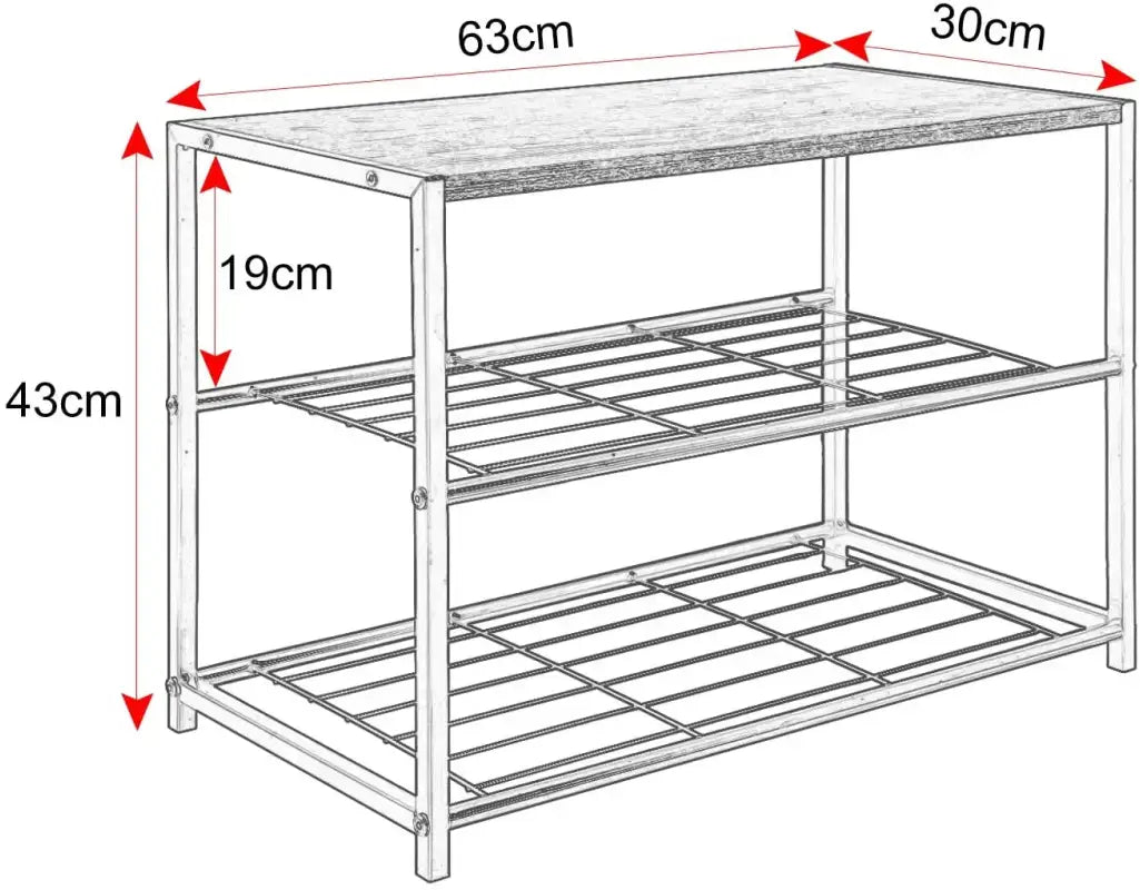 BukkitBow schoenenrek met plank, stevig en stabiel, geschikt als decoratietafel, afmeting 63x30x43cm, multifunctioneel design