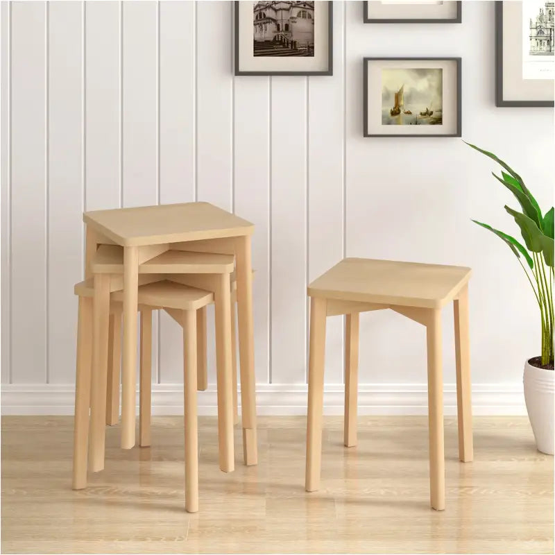 BukkitBow set houten krukken van natuurlijk beukenhout, stapelbaar en vochtbestendig, zithoogte 44,5 cm, ideaal als stoere zitplek