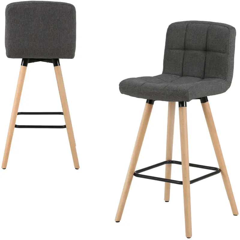 BukkitBow set van 2 barkrukken met massieve houten poten en linnen zitting, ergonomisch ontwerp en vloerbescherming.