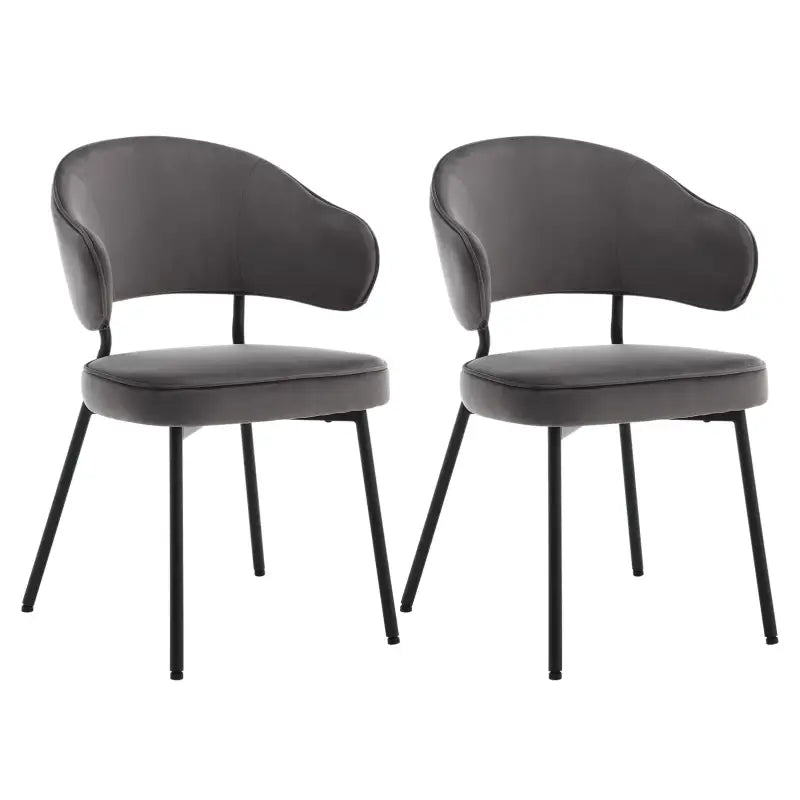Set van 2 BukkitBow fluwelen eetkamerstoelen met metalen poten, breed en comfortabel, zithoogte 48 cm, geschikt voor moderne eethoeken.