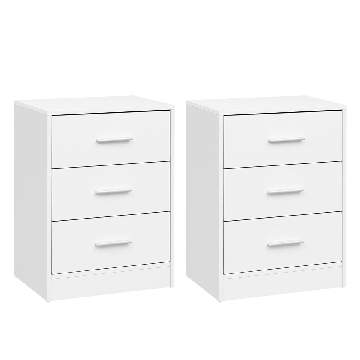 BukkitBow set van 2 moderne nachtkastjes met 3 laden, ruimtebesparend design voor slaapkamer en woonkamer, zwart houten afwerking.