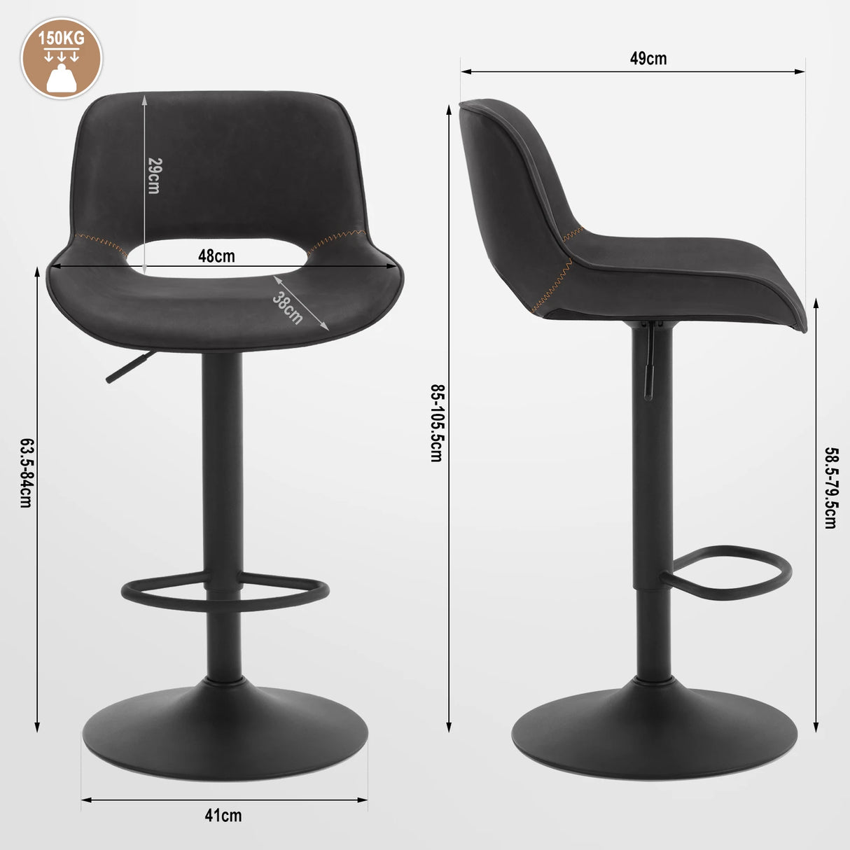 Set van 2 verstelbare en draaibare vintage kunstleren barkrukken van BukkitBow, ideaal voor zithoek of bar.