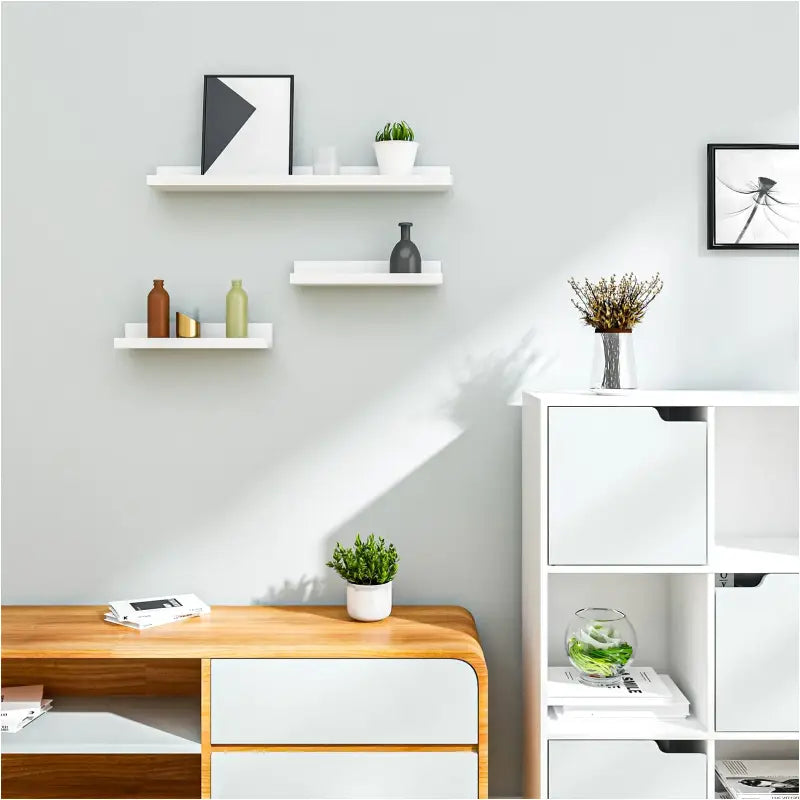 Set van 3 witte boekenplanken van BukkitBow, MDF, grote en kleine formaten, max draagkracht 5kg, wanddecoratie en opbergruimte