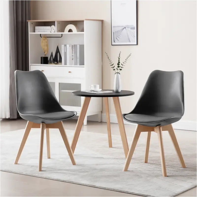 Set van 4 BukkitBow eetkamerstoelen met beukenhouten poten en PU zitting, comfortabele en stabiele eetkamerstoelen, zithoogte 42 cm.