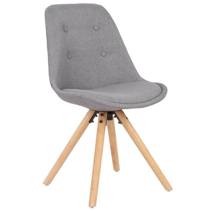 Set van 4 linnen eetkamerstoelen BukkitBow met massief houten poten, ergonomisch ontwerp en zithoogte van 46 cm.