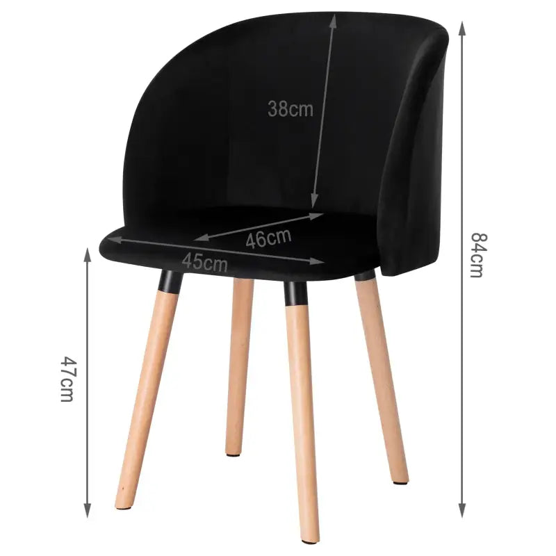 Set van 4 BukkitBow eetkamerstoelen met fluwelen zitting, massief houten frame, ergonomisch en stijlvol, zithoogte 47 cm.