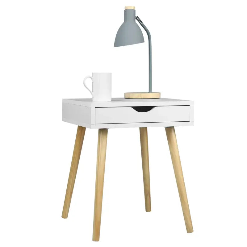 BukkitBow klein nachtkastje met lade, MDF en massief hout, zwart, afmetingen 39,8x40,5x49cm, maximale belasting 5kg.