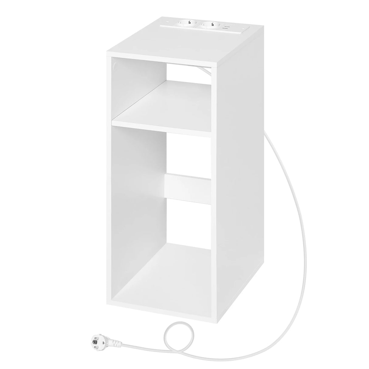 Klein BukkitBow nachtkastje met stopcontact en USB-poorten, houten ontwerp, ideaal voor slaapkamer of lounge.