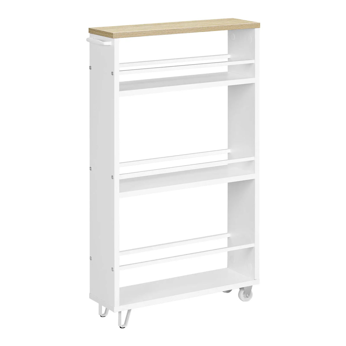 BukkitBow - Smalle Keukentrolley - 3 Lagen - Met Wielen & Rem - Houten Planken & Metalen Frame - Voor Keuken, Badkamer & Kantoor