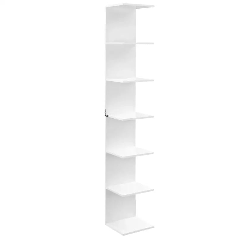 Witte staande boekenkast BukkitBow met 7 niveaus, vrijstaand, hoogte 190 cm, modern design voor boeken en decoratie