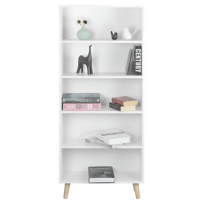 BukkitBow staande boekenkast met 5 open compartimenten, houten poten, afmetingen 60x24x144 cm, modern houten design