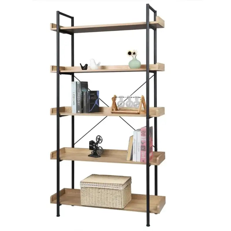 BukkitBow staande boekenkast met 5 water- en krasbestendige planken, eenvoudig te monteren, geschikt voor elke ruimte, afmetingen 91x25,5x173cm.