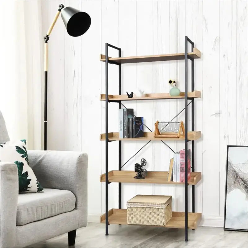 BukkitBow staande boekenkast met 5 water- en krasbestendige planken, eenvoudig te monteren, geschikt voor elke ruimte, afmetingen 91x25,5x173cm.