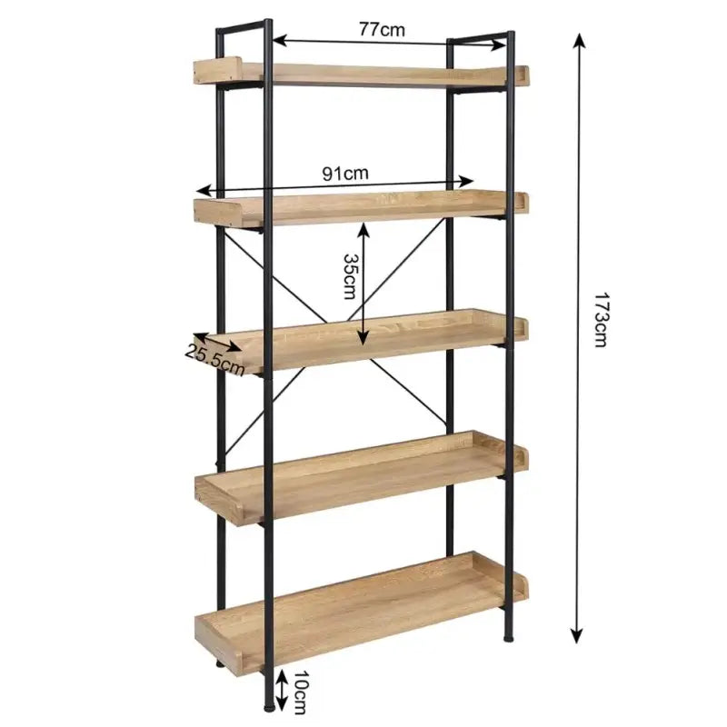 BukkitBow staande boekenkast met 5 waterbestendige en krasbestendige planken, eenvoudig te monteren, afmetingen 91x25,5x173 cm.