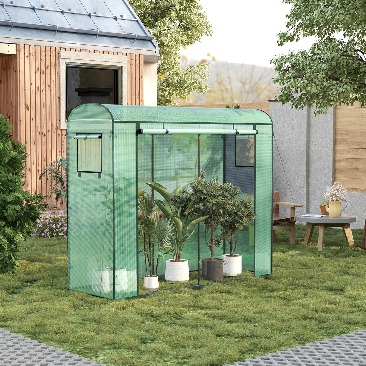 BukkitBow stabiele tuinkas voor tomaten en klimplanten, wintervast, met doorzichtige zijpanelen en stevige frame, ideaal voor de tuin.