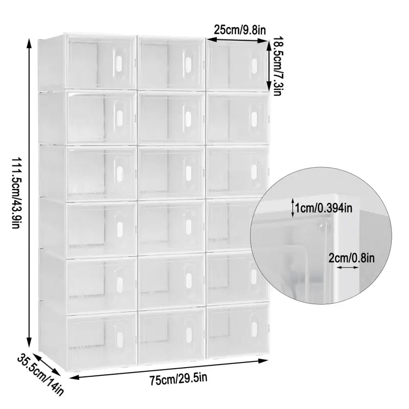 Witte BukkitBow stapelbare schoenendozen met transparante vakken en deurtjes, ideaal als sneaker organizer, set van 8, 12 of 18.
